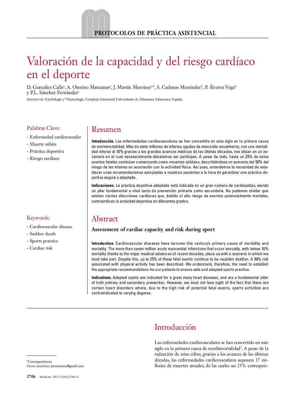 Valoración de la capacidad y del riesgo cardÃ­aco en el deporte