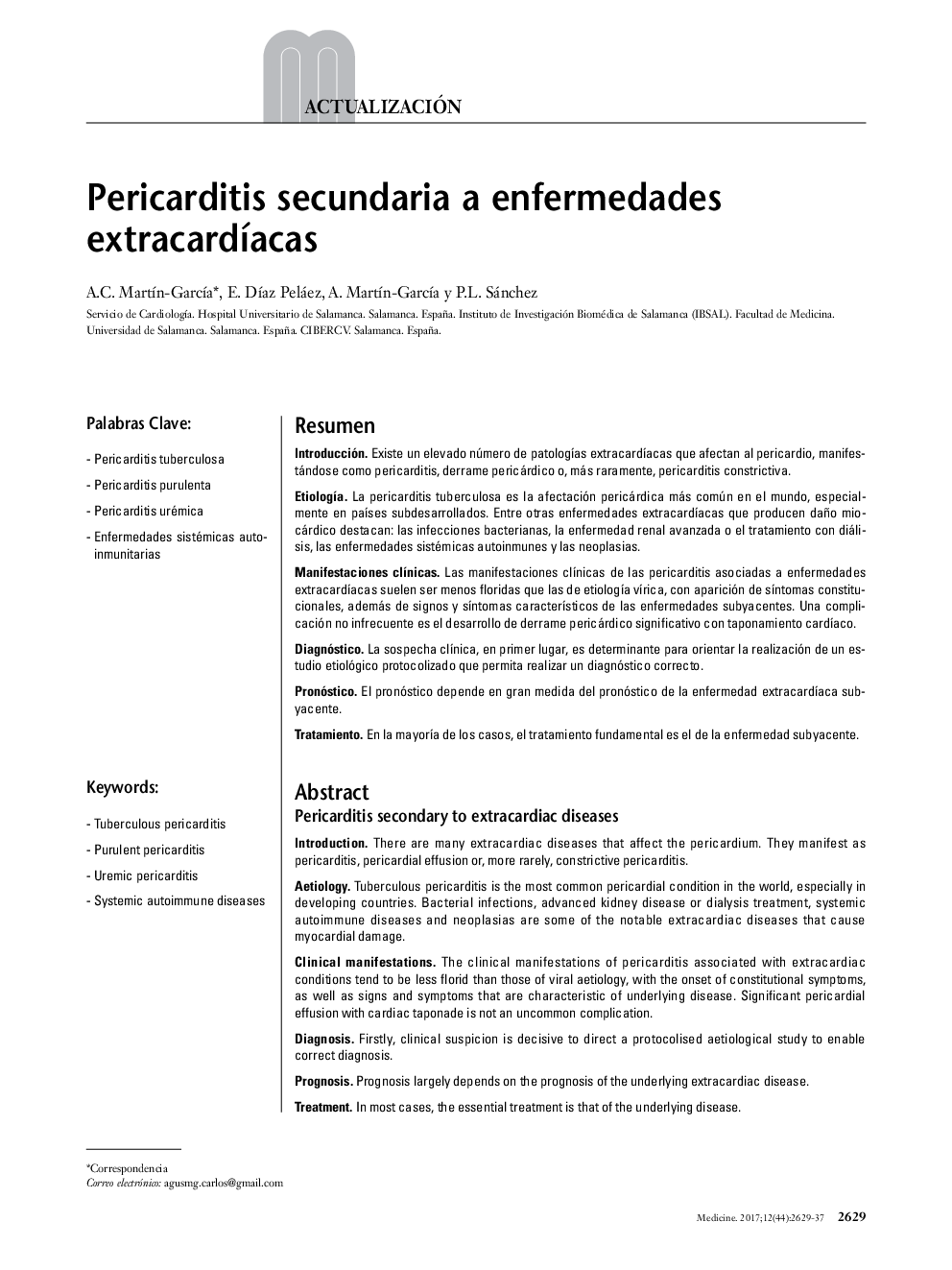 Pericarditis secundaria a enfermedades extracardÃ­acas