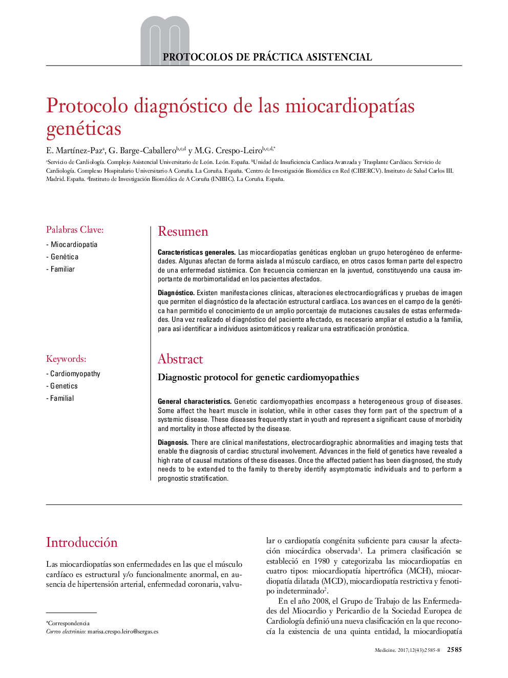 Protocolo diagnóstico de las miocardiopatÃ­as genéticas