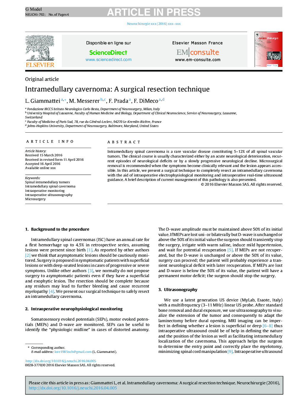 Intramedullary cavernoma: A surgical resection technique