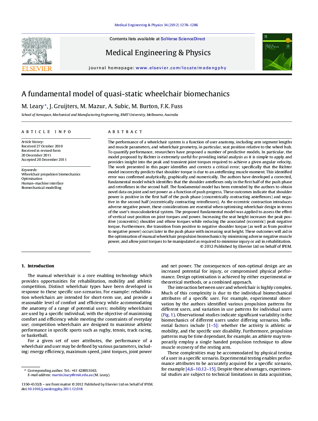 A fundamental model of quasi-static wheelchair biomechanics