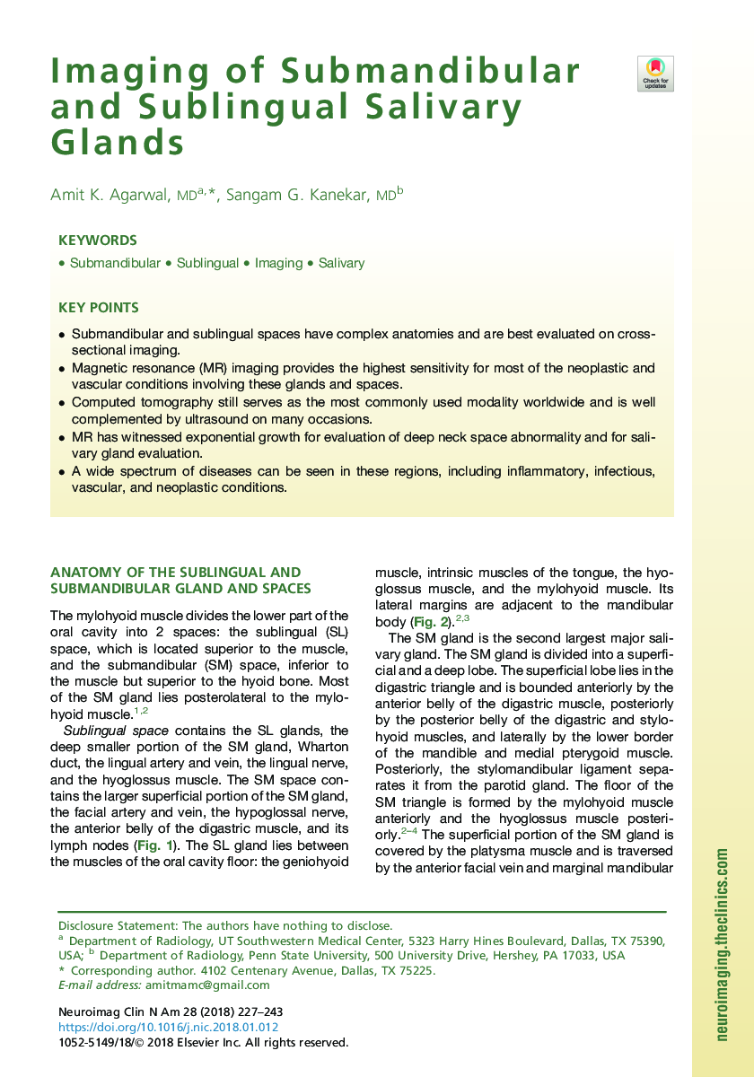 Imaging of Submandibular and Sublingual Salivary Glands