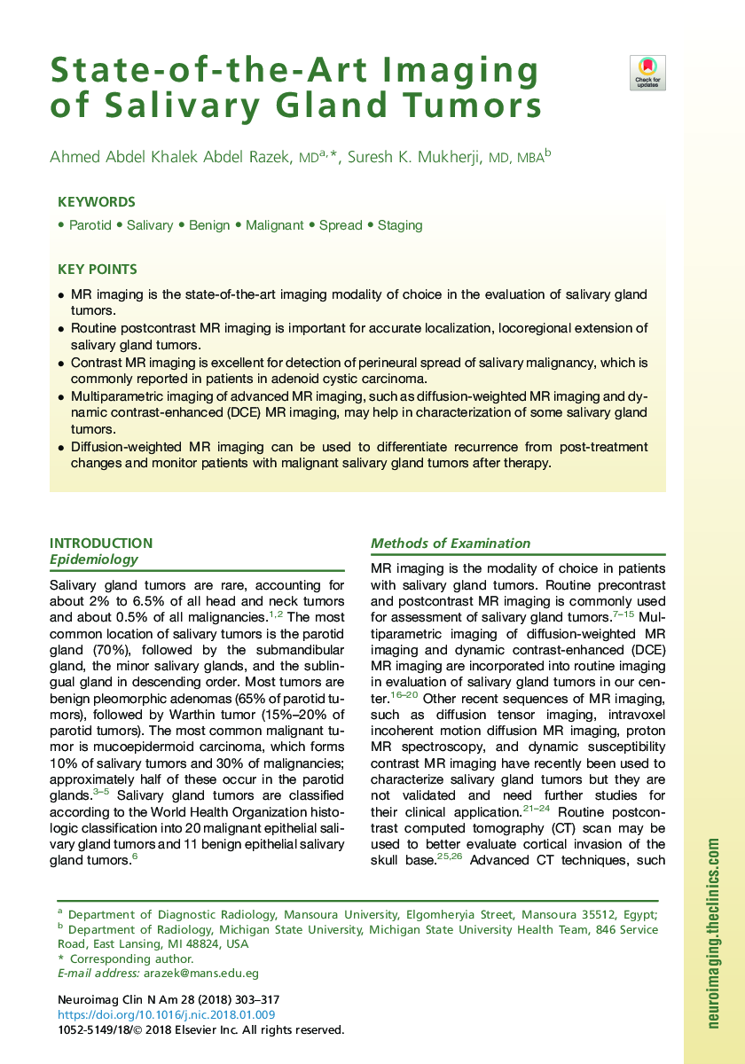 State-of-the-Art Imaging of Salivary Gland Tumors