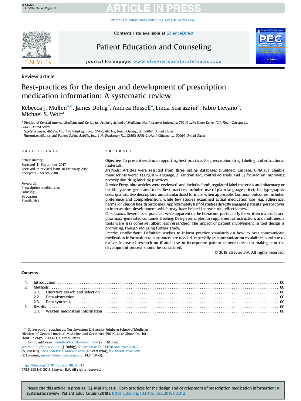 Best-practices for the design and development of prescription medication information: A systematic review