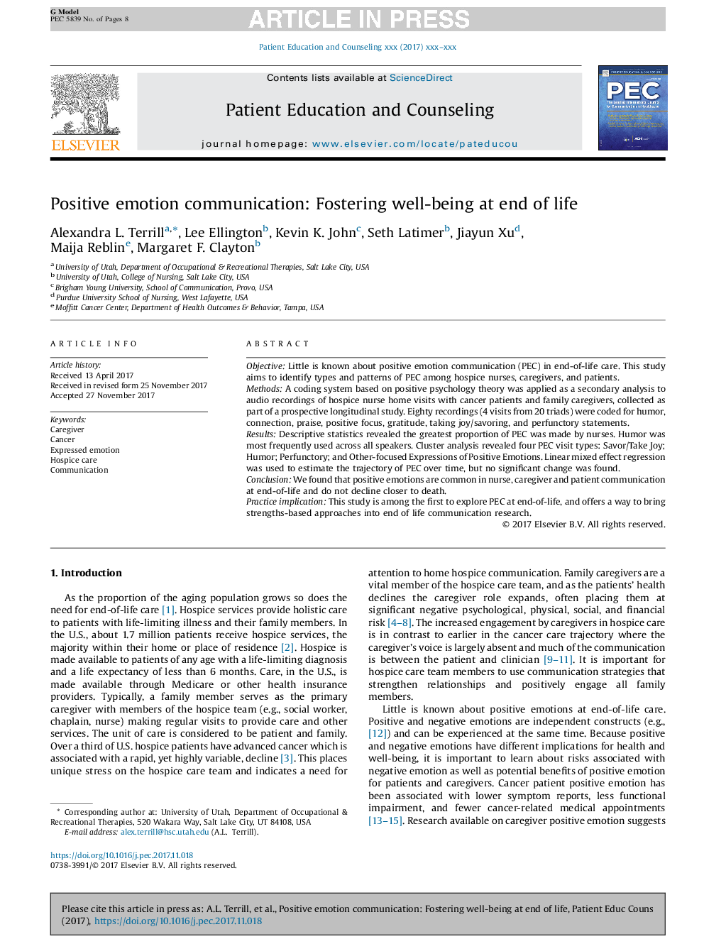 Positive emotion communication: Fostering well-being at end of life