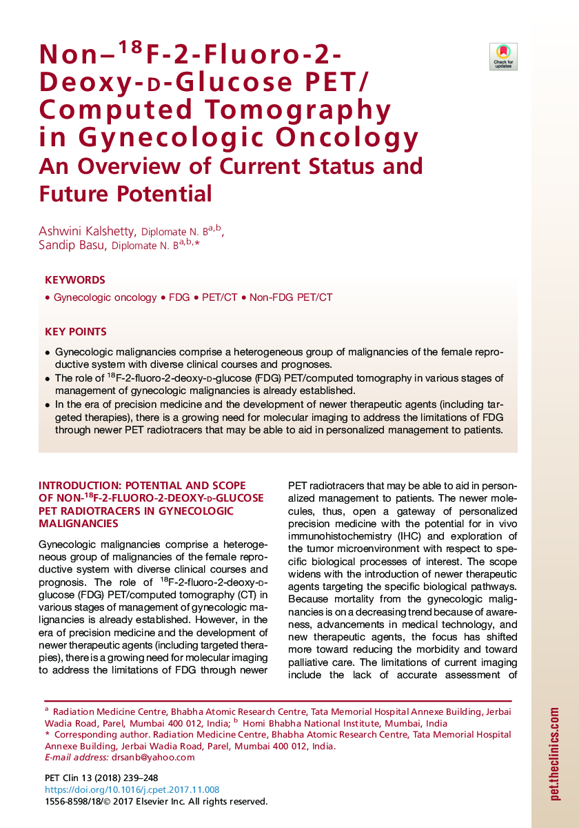 Non-18F-2-Fluoro-2-Deoxy-d-Glucose PET/Computed Tomography in Gynecologic Oncology