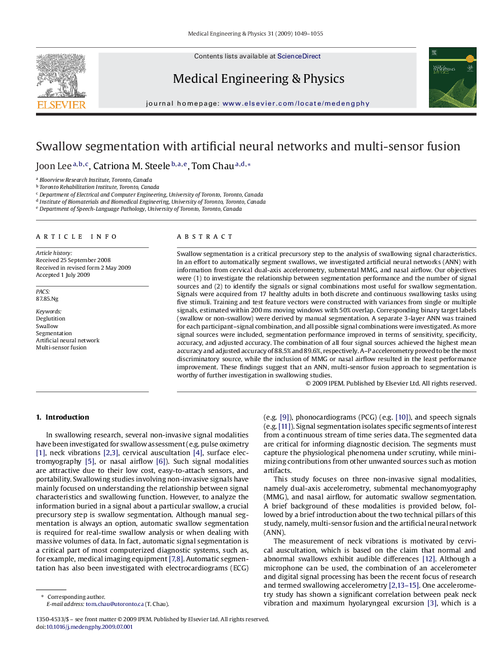 Swallow segmentation with artificial neural networks and multi-sensor fusion