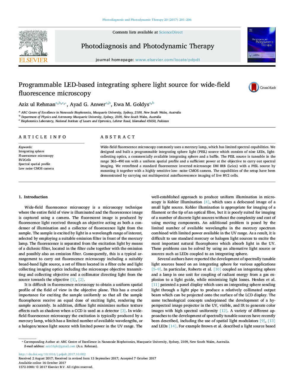 Programmable LED-based integrating sphere light source for wide-field fluorescence microscopy