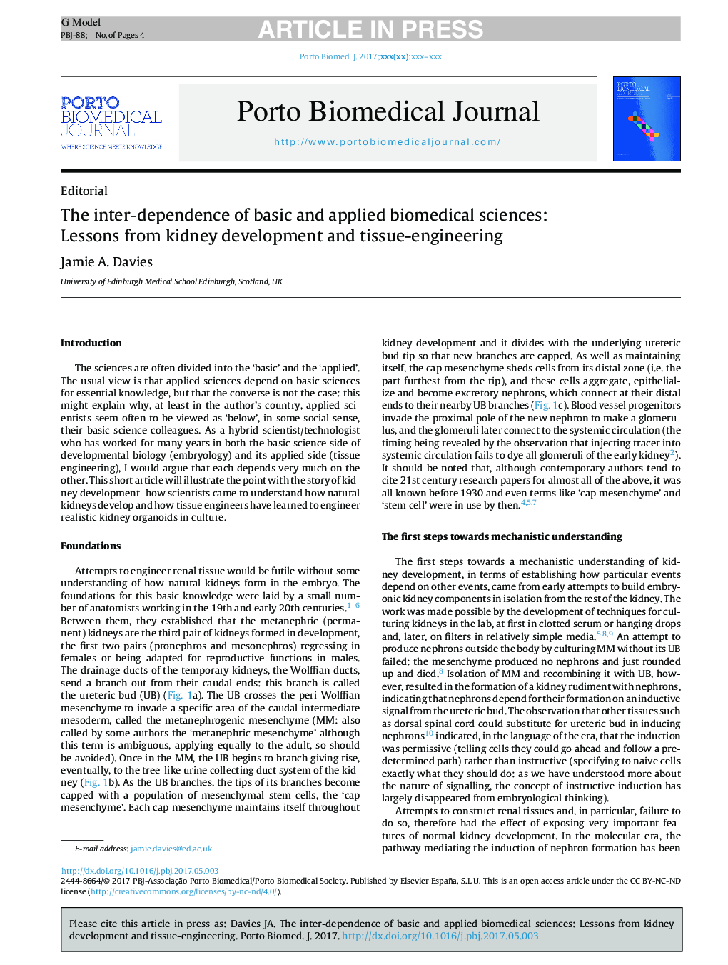 The inter-dependence of basic and applied biomedical sciences: Lessons from kidney development and tissue-engineering