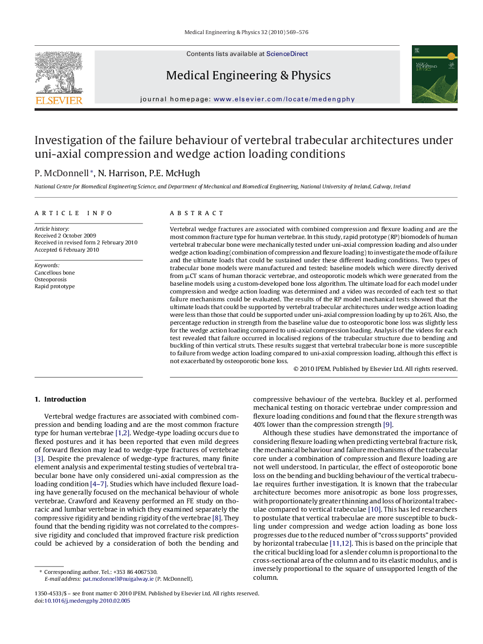 Investigation of the failure behaviour of vertebral trabecular architectures under uni-axial compression and wedge action loading conditions