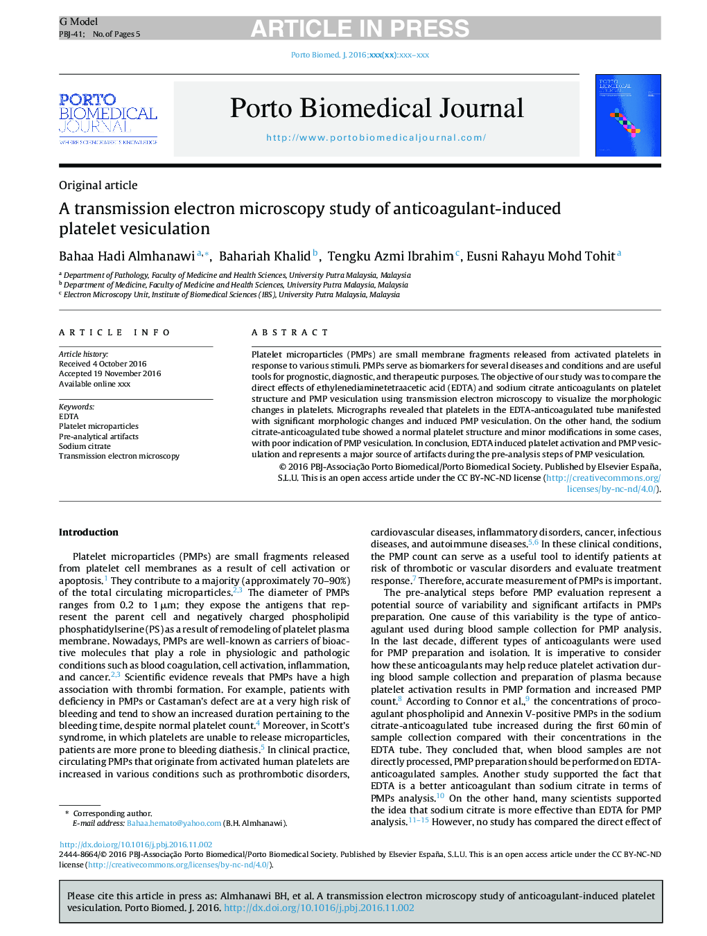 A transmission electron microscopy study of anticoagulant-induced platelet vesiculation