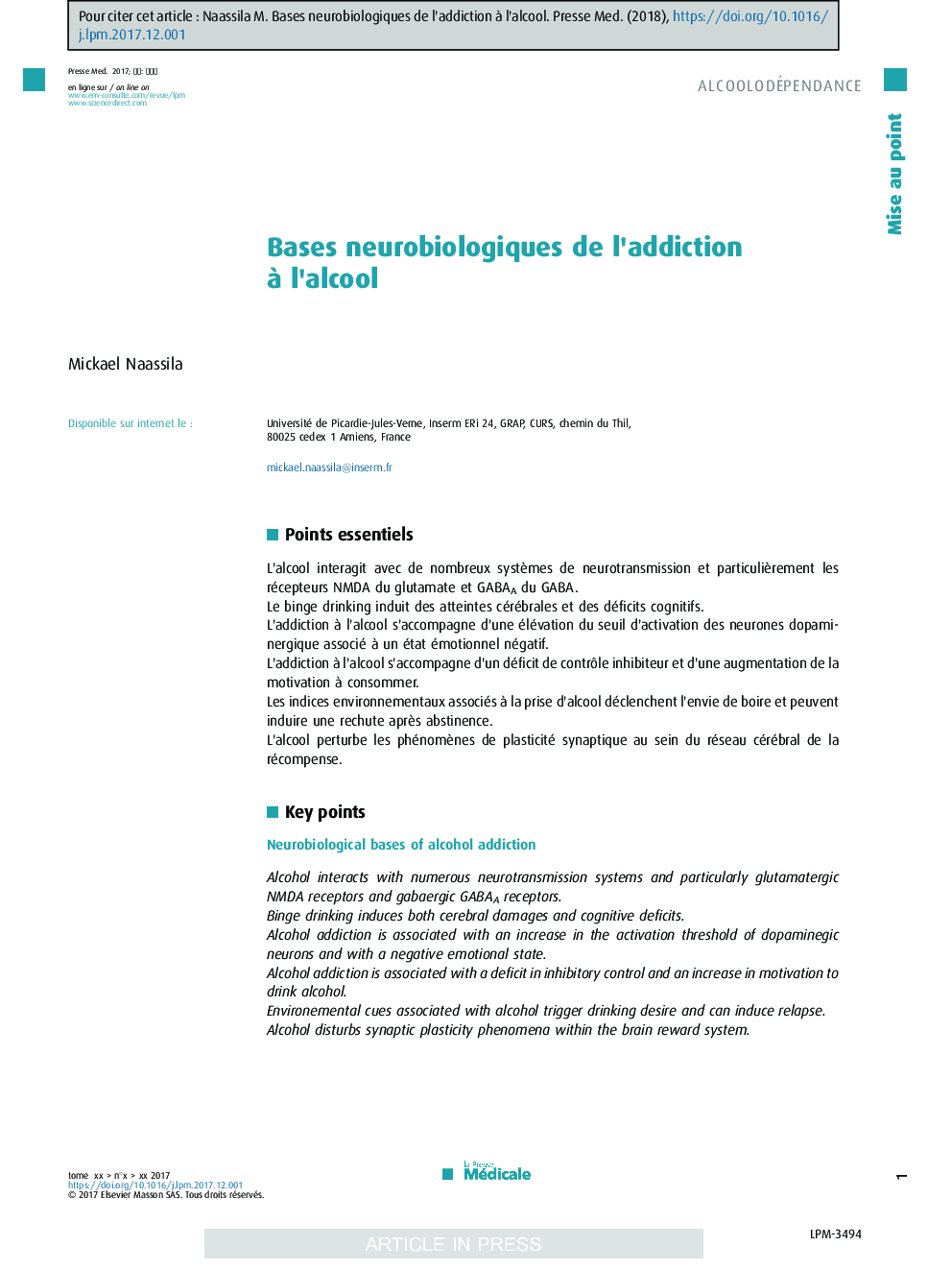 Bases neurobiologiques de l'addiction Ã  l'alcool