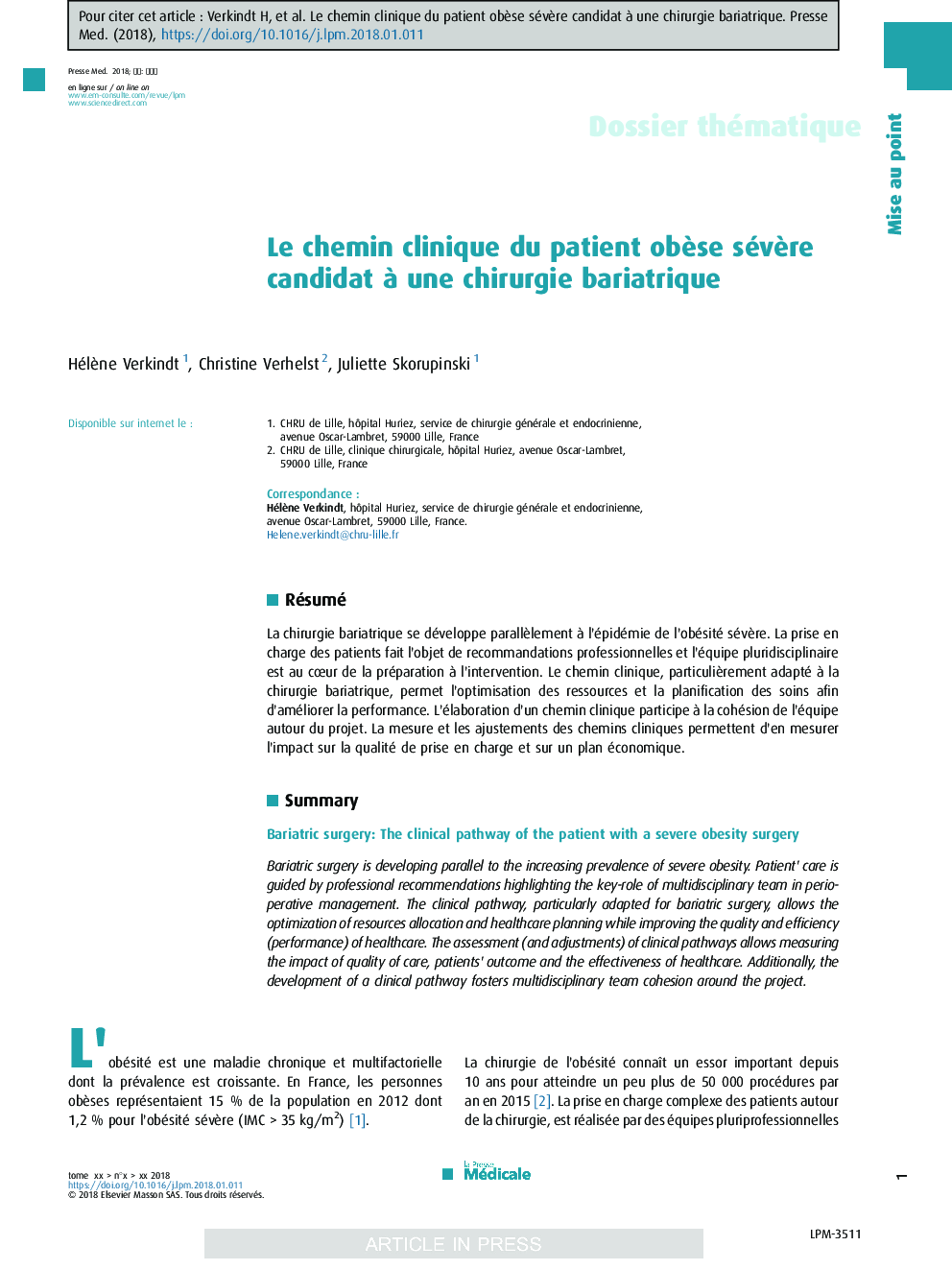 Le chemin clinique du patient obÃ¨se sévÃ¨re candidat Ã  une chirurgie bariatrique