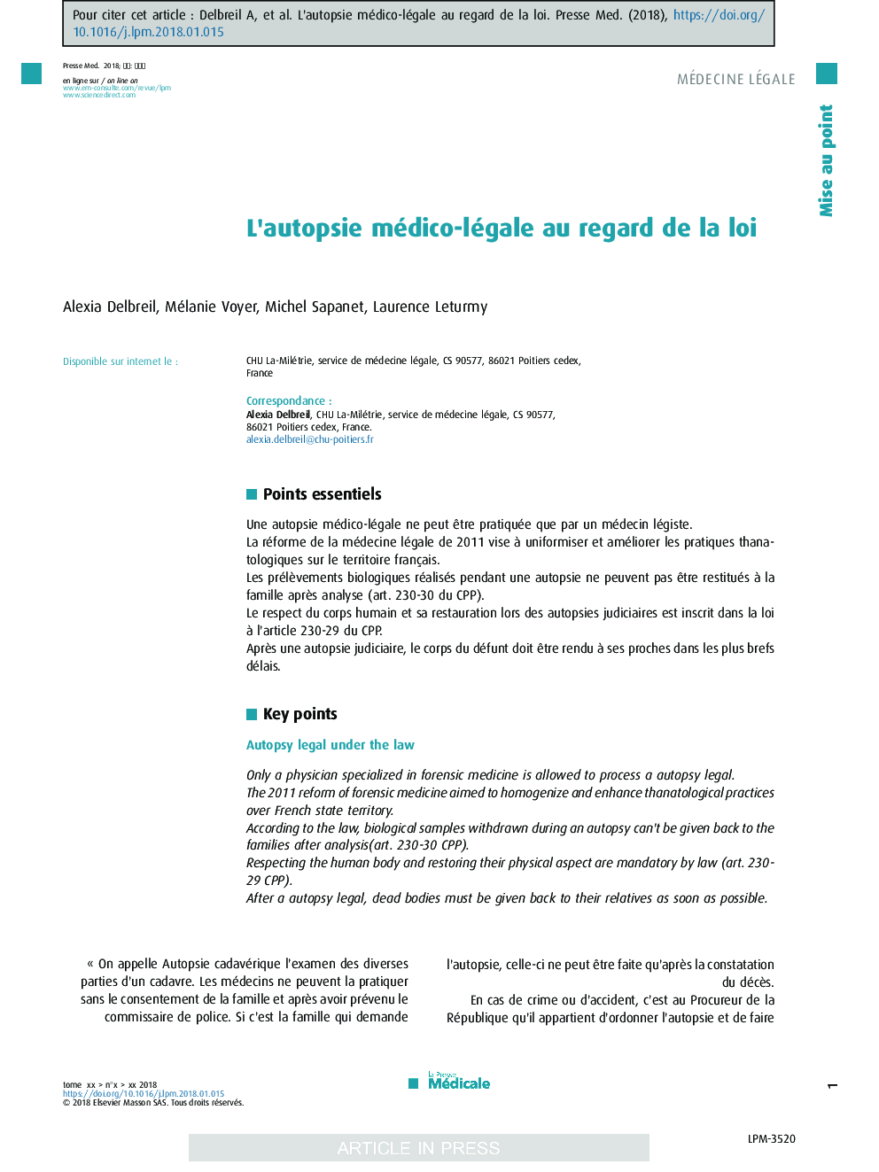 L'autopsie médico-légale au regard de la loi