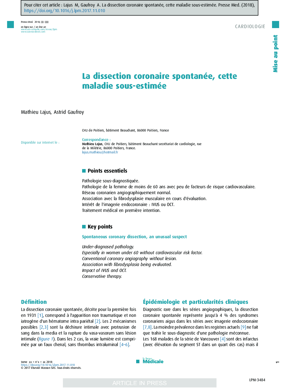 La dissection coronaire spontanée, cette maladie sous-estimée