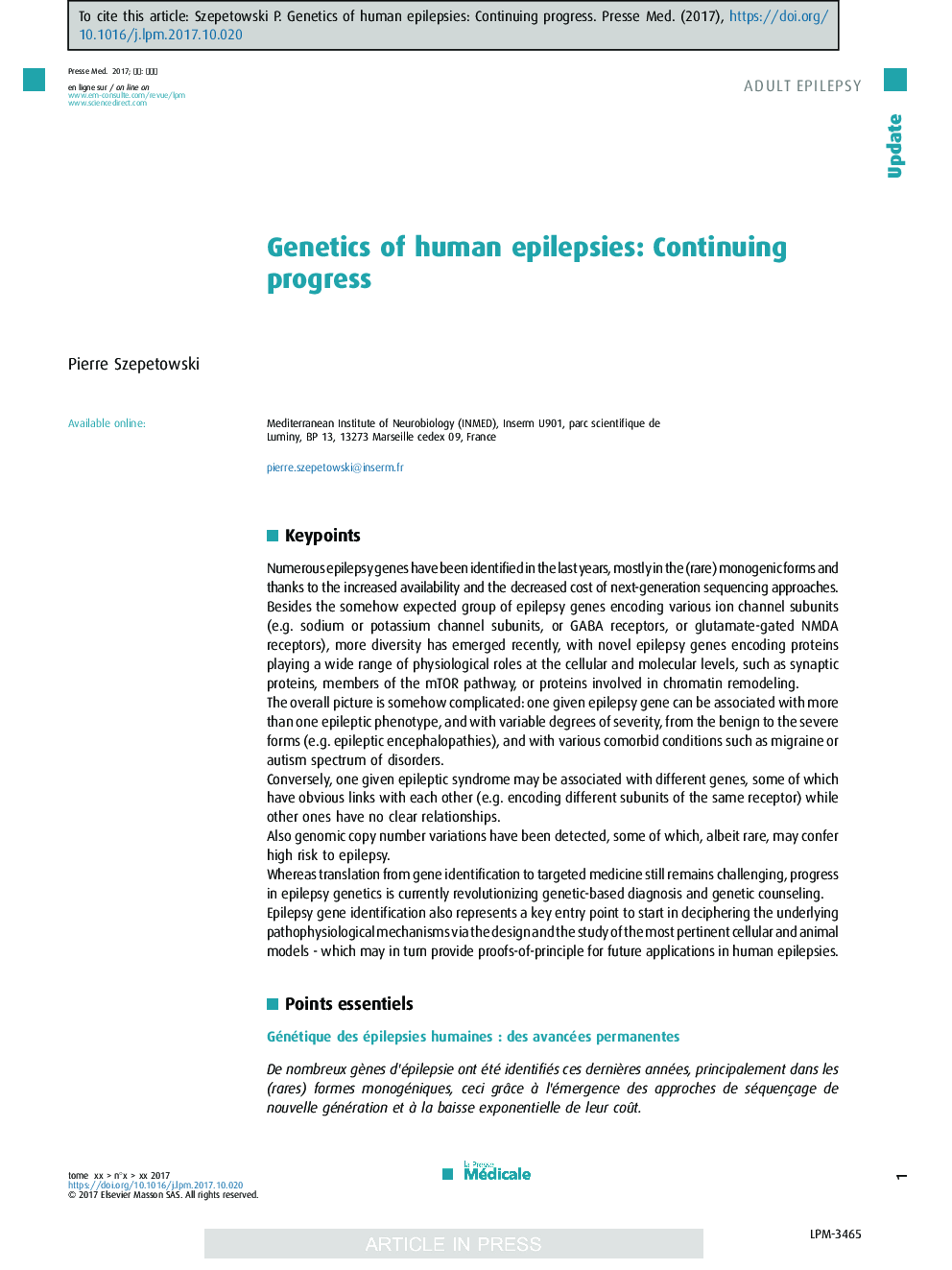 Genetics of human epilepsies: Continuing progress