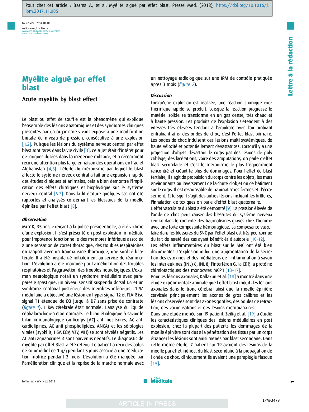 Myélite aiguë par effet blast