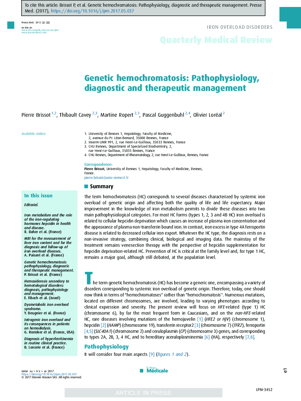 هموکروماتوز ژنتیکی: پاتوفیزیولوژی، تشخیصی و درمانی 