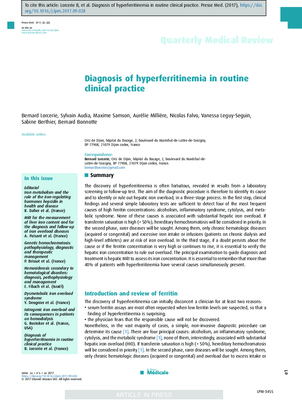 Diagnosis of hyperferritinemia in routine clinical practice