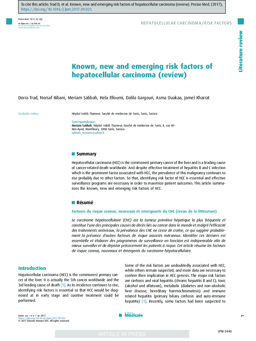 Known, new and emerging risk factors of hepatocellular carcinoma (review)