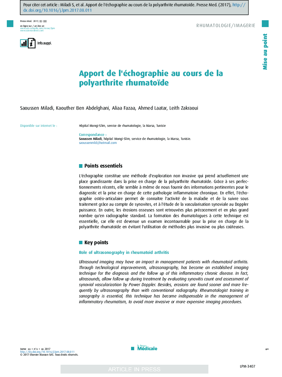 Apport de l'échographie au cours de la polyarthrite rhumatoïde