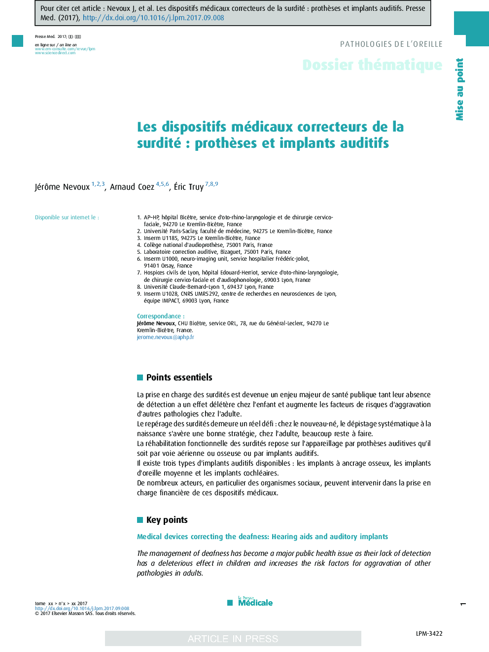 Les dispositifs médicaux correcteurs de la surditéÂ : prothÃ¨ses et implants auditifs