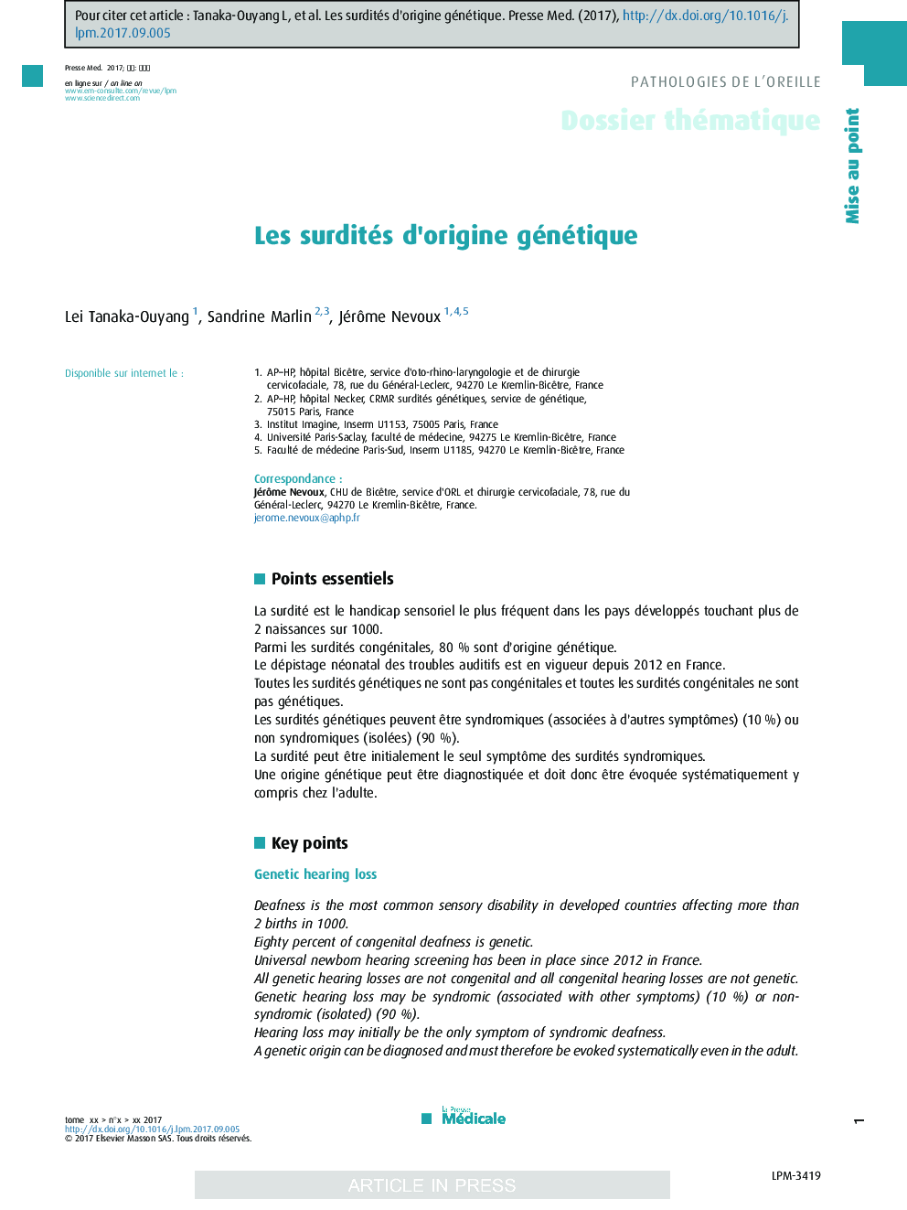Les surdités d'origine génétique