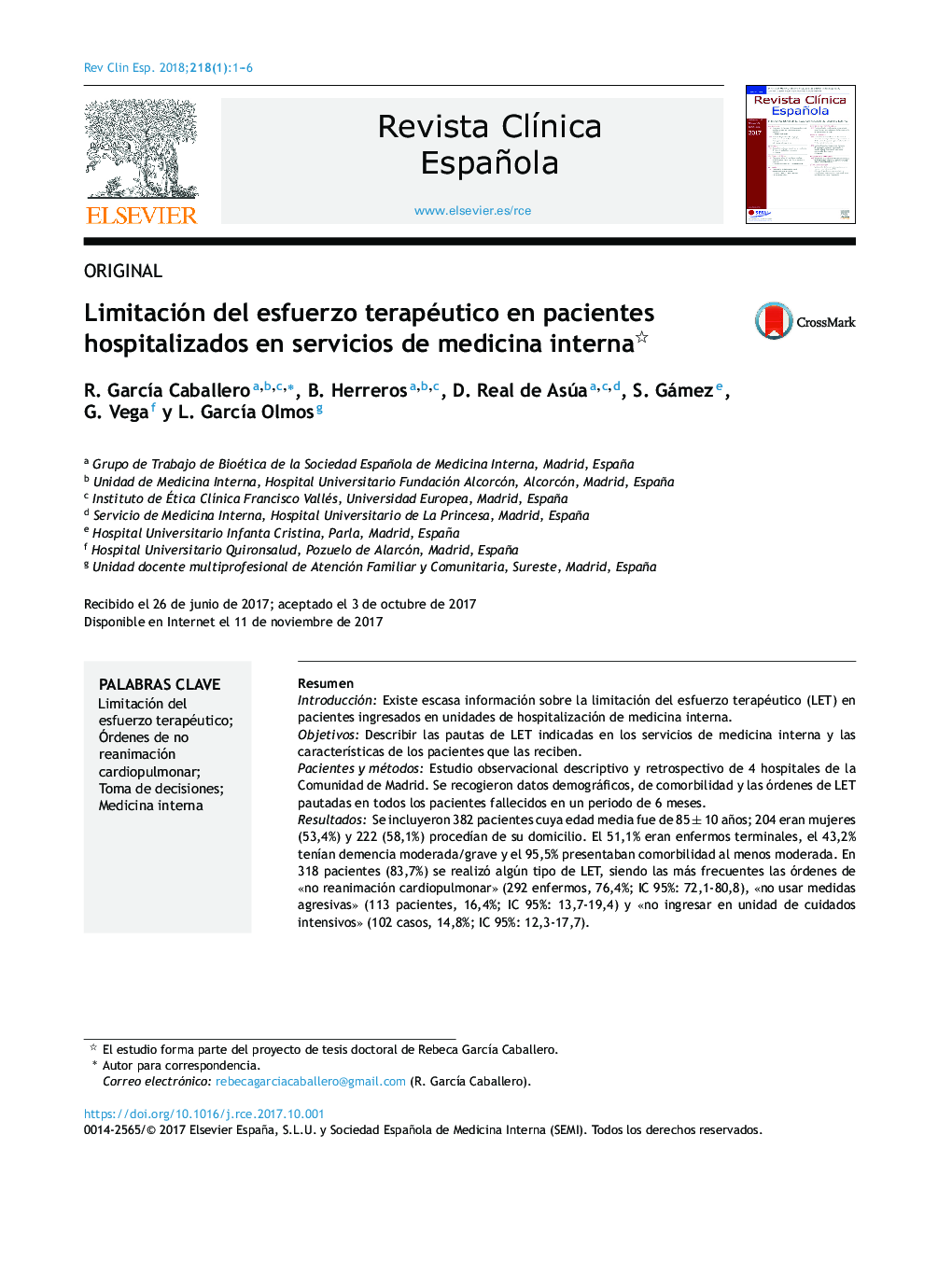 Limitación del esfuerzo terapéutico en pacientes hospitalizados en servicios de medicina interna