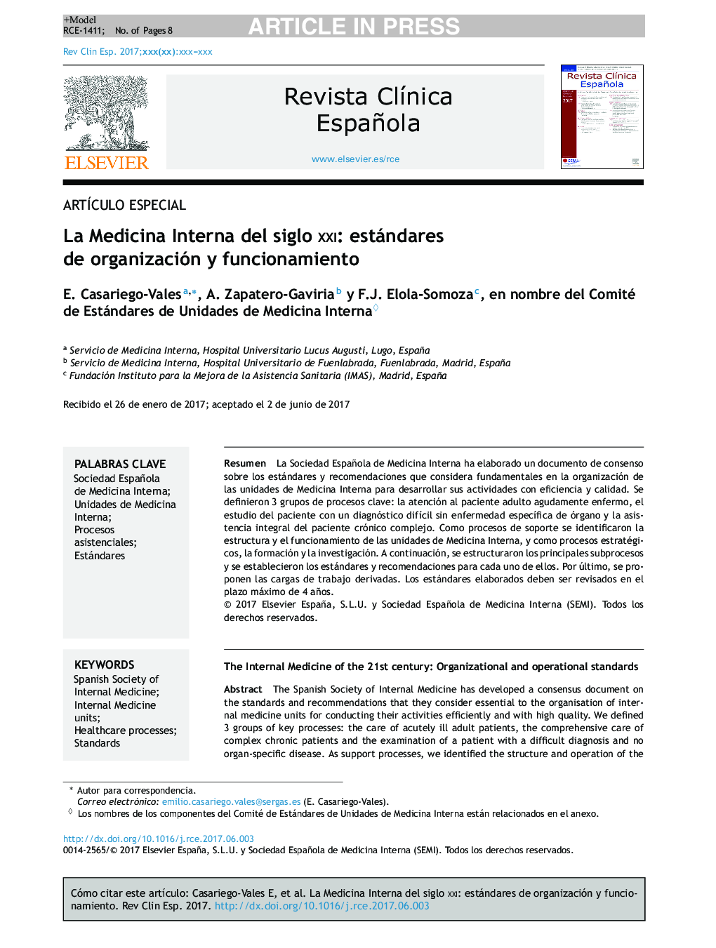 La Medicina Interna del siglo xxi: estándares de organización y funcionamiento