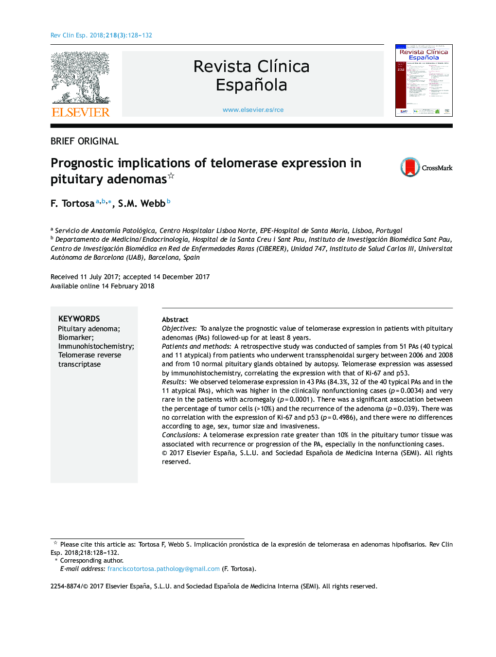 Prognostic implications of telomerase expression in pituitary adenomas