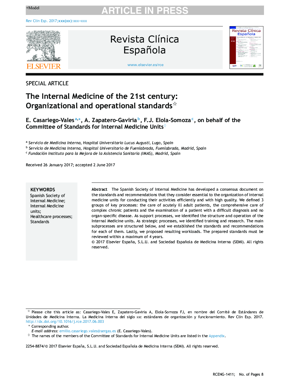 The Internal Medicine of the 21st century: Organizational and operational standards