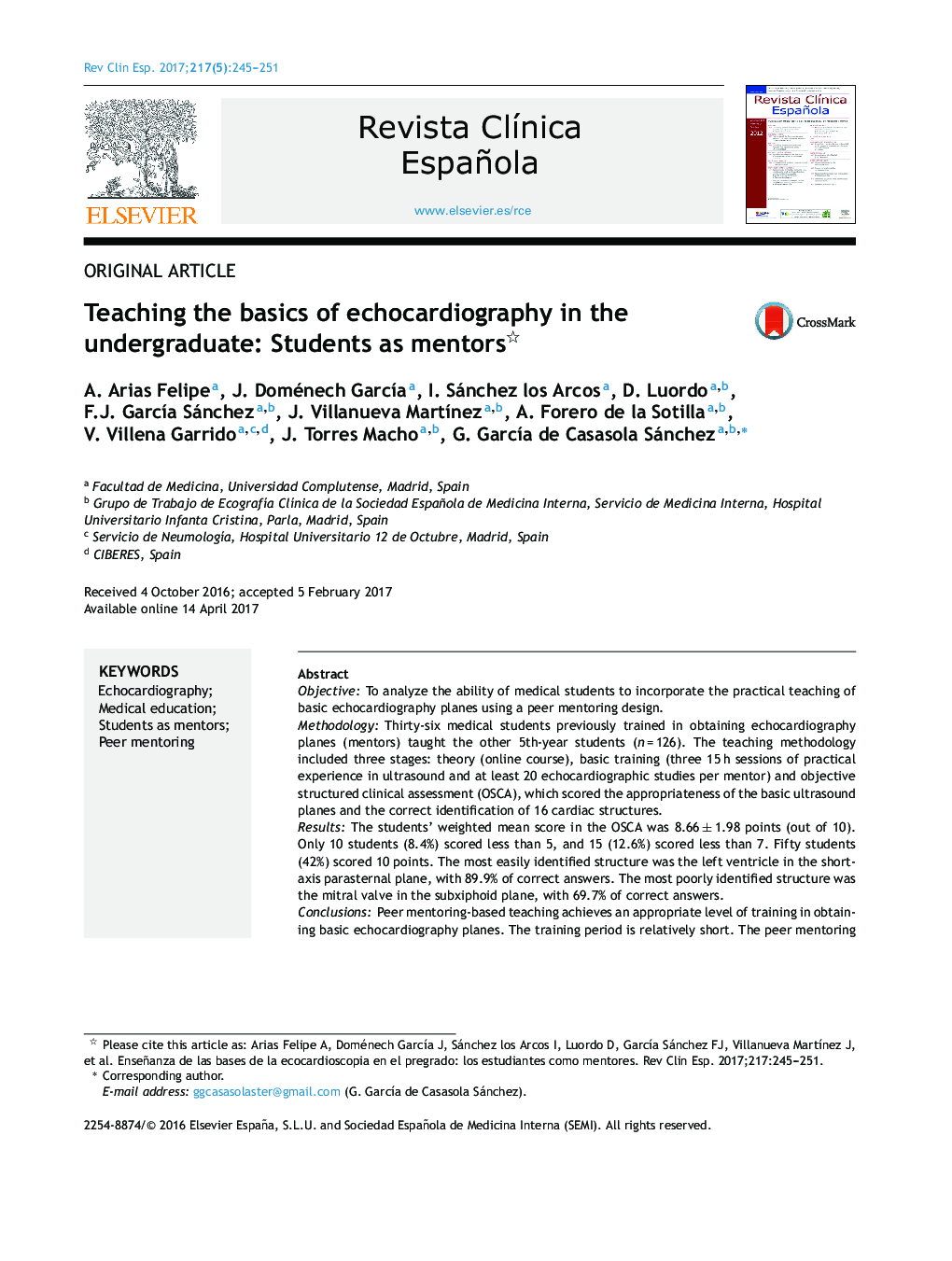 Teaching the basics of echocardiography in the undergraduate: Students as mentors