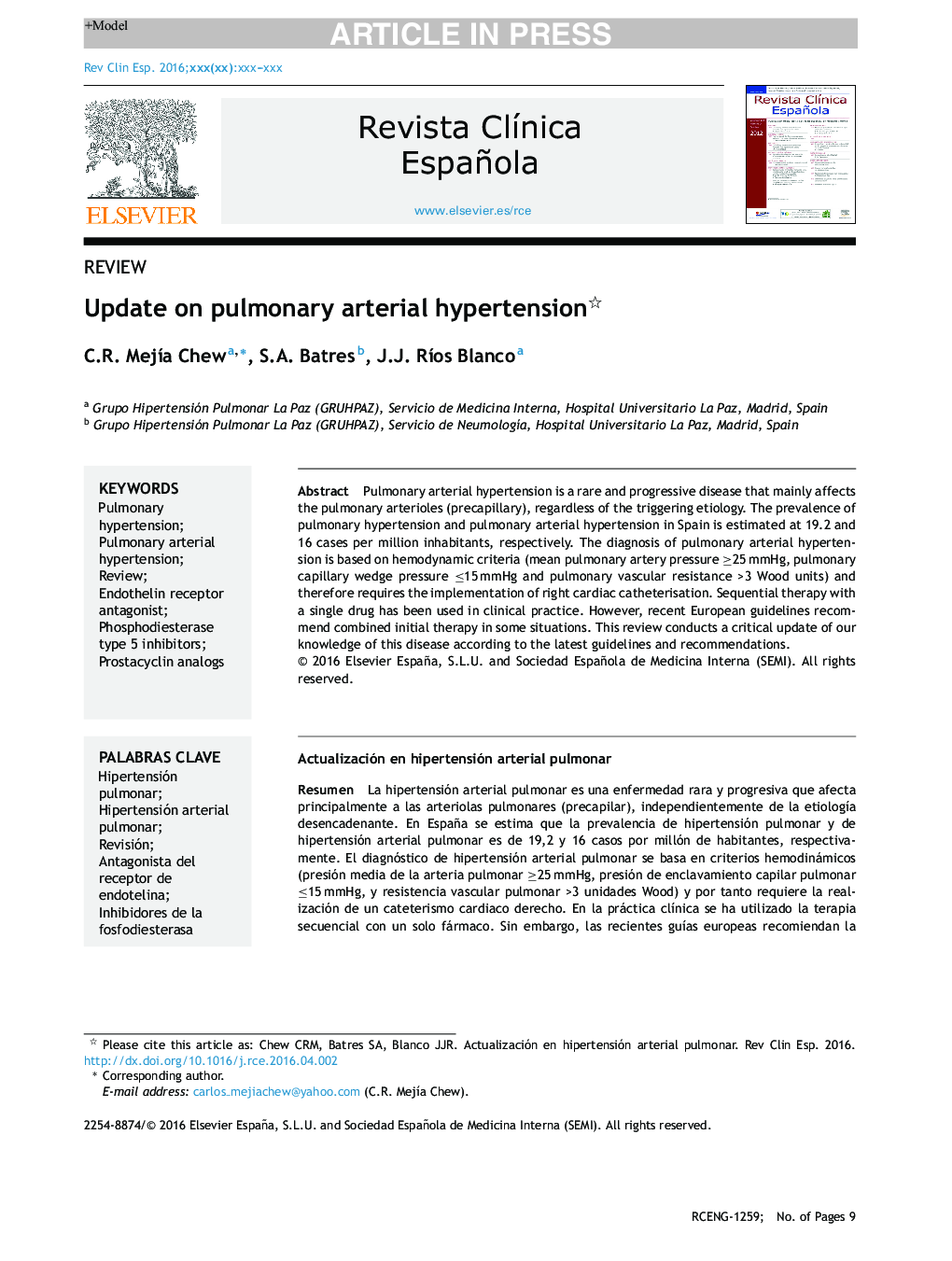 Update on pulmonary arterial hypertension