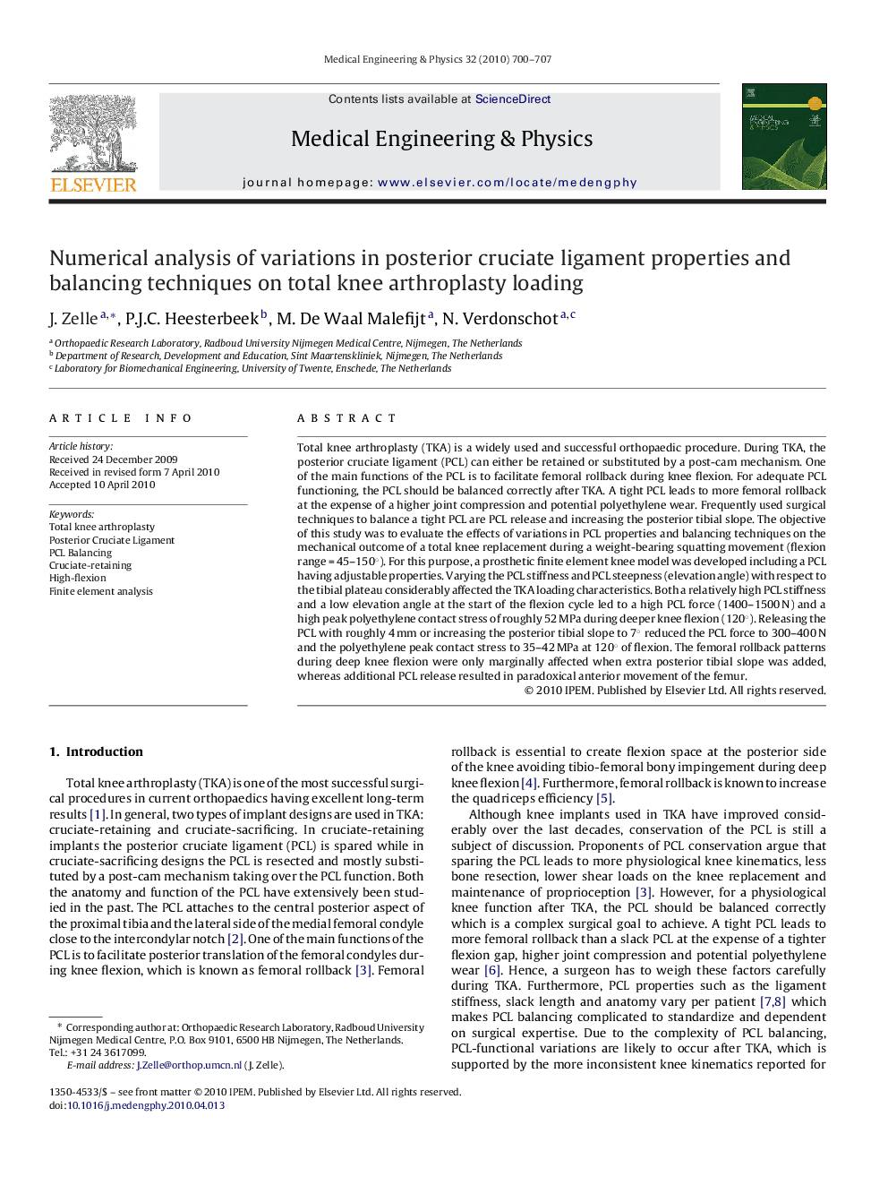 Numerical analysis of variations in posterior cruciate ligament properties and balancing techniques on total knee arthroplasty loading