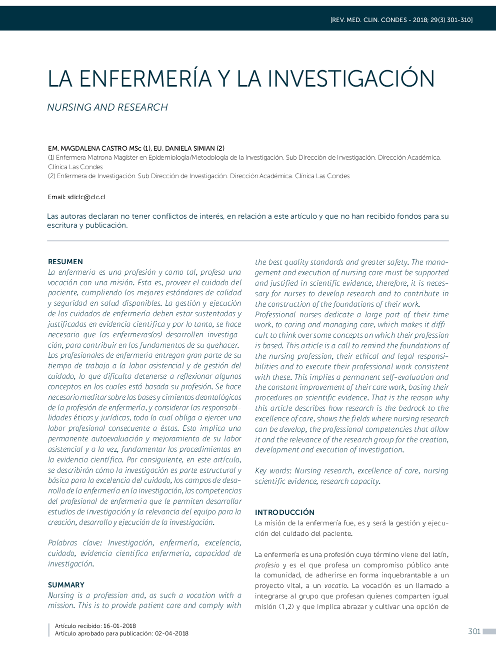 LA ENFERMERÍA Y LA INVESTIGACIÃN