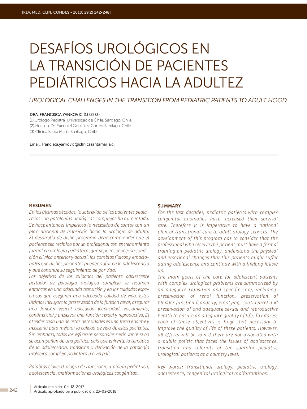 DesafÃ­os urológicos en la transición de pacientes pediátricos hacia la adultez