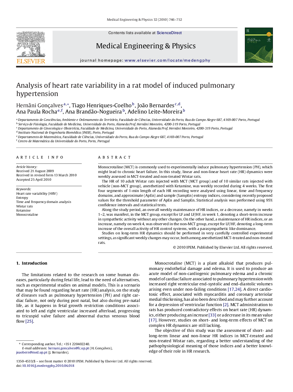 Analysis of heart rate variability in a rat model of induced pulmonary hypertension