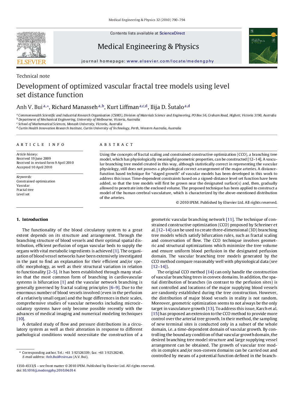 Development of optimized vascular fractal tree models using level set distance function