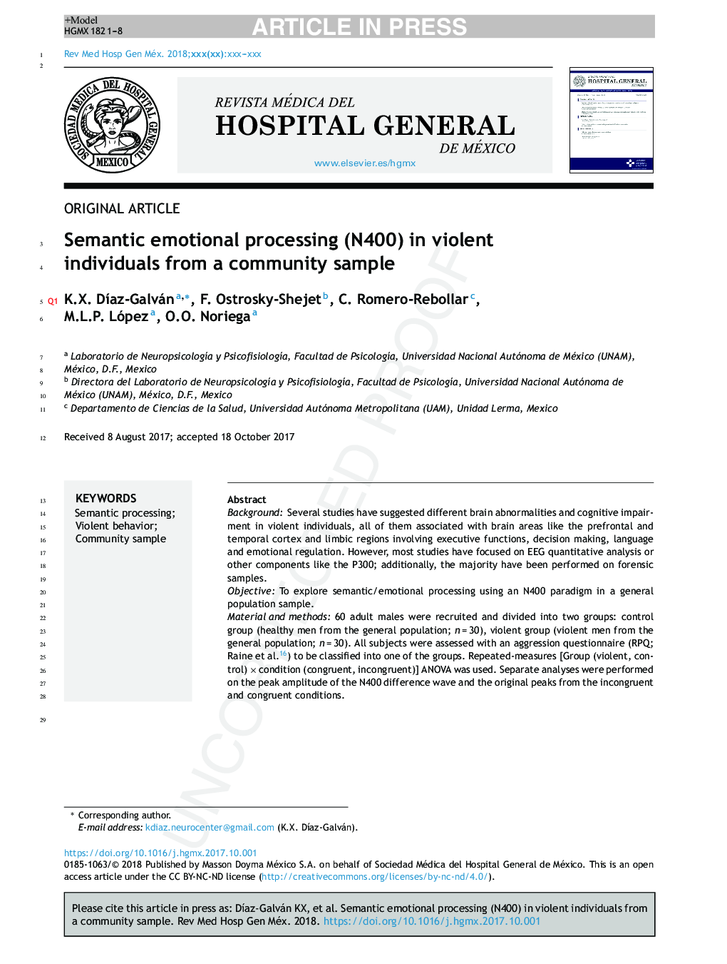 Semantic emotional processing (N400) in violent individuals from a community sample