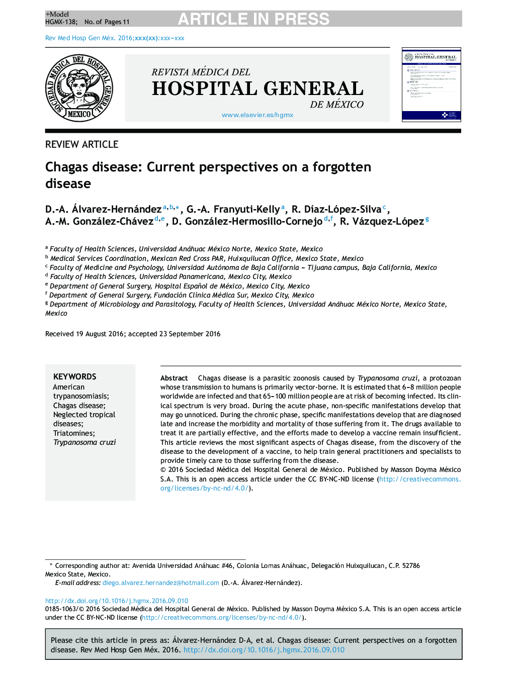 عکس صفحه اول مقاله: Chagas disease: Current perspectives on a forgotten disease Chagas disease: Current perspectives on a forgotten disease