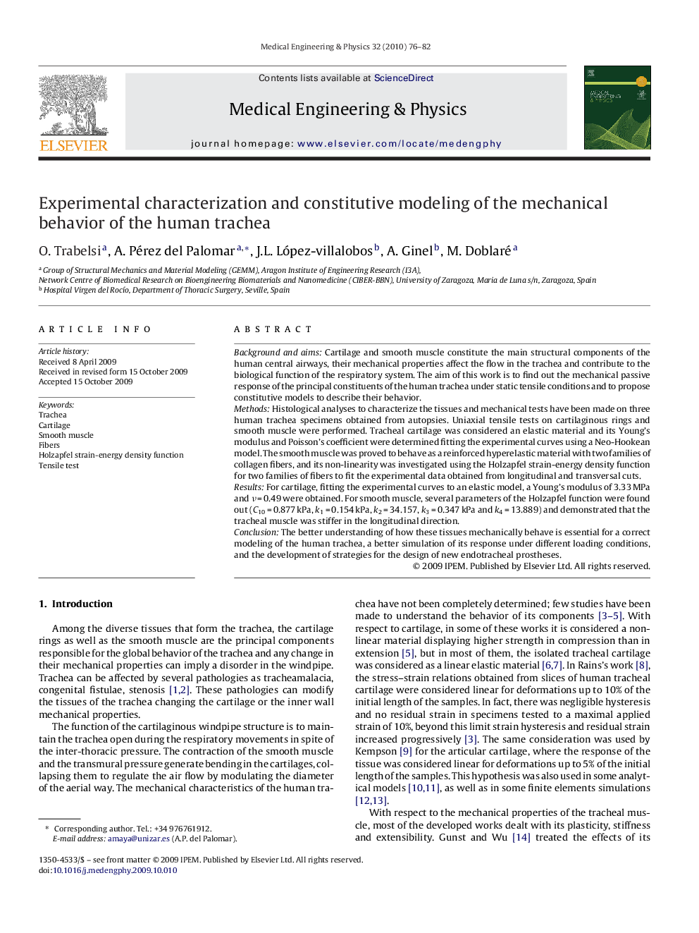 Experimental characterization and constitutive modeling of the mechanical behavior of the human trachea