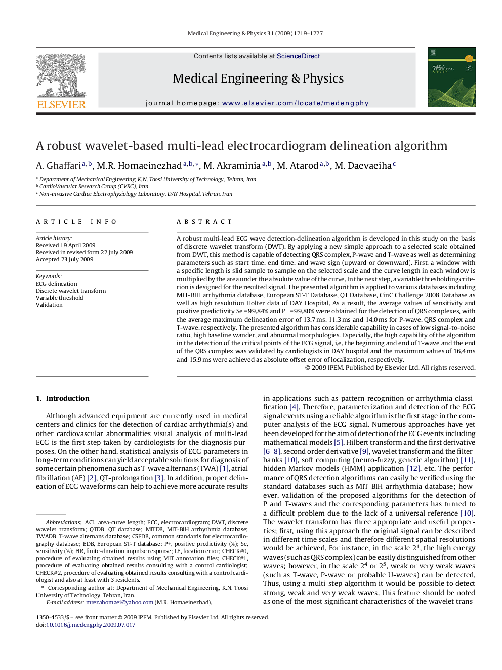 عکس صفحه اول مقاله: A robust wavelet-based multi-lead electrocardiogram delineation algorithm A robust wavelet-based multi-lead electrocardiogram delineation algorithm