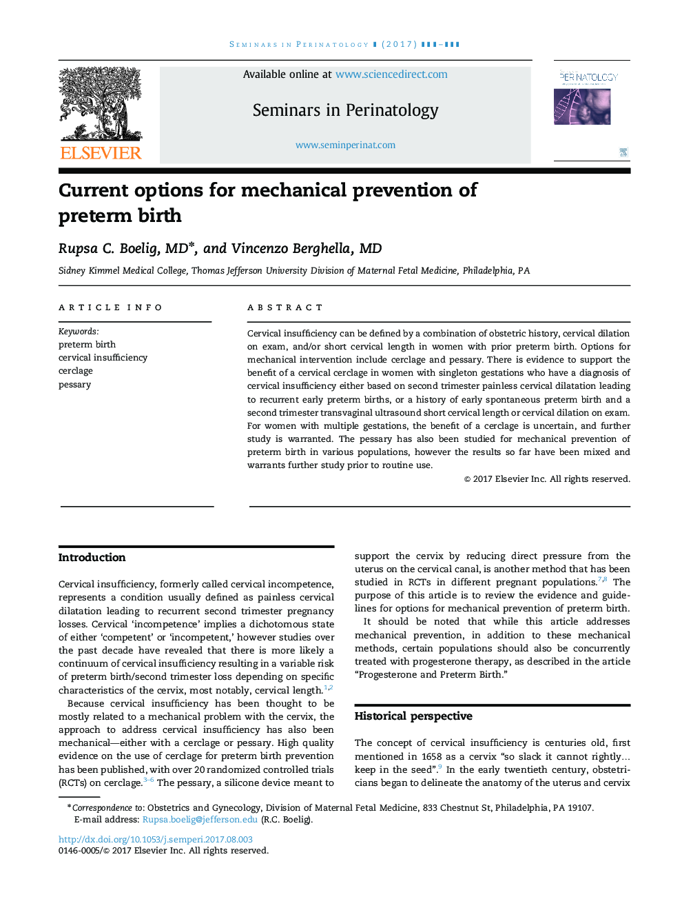 Current options for mechanical prevention of preterm birth