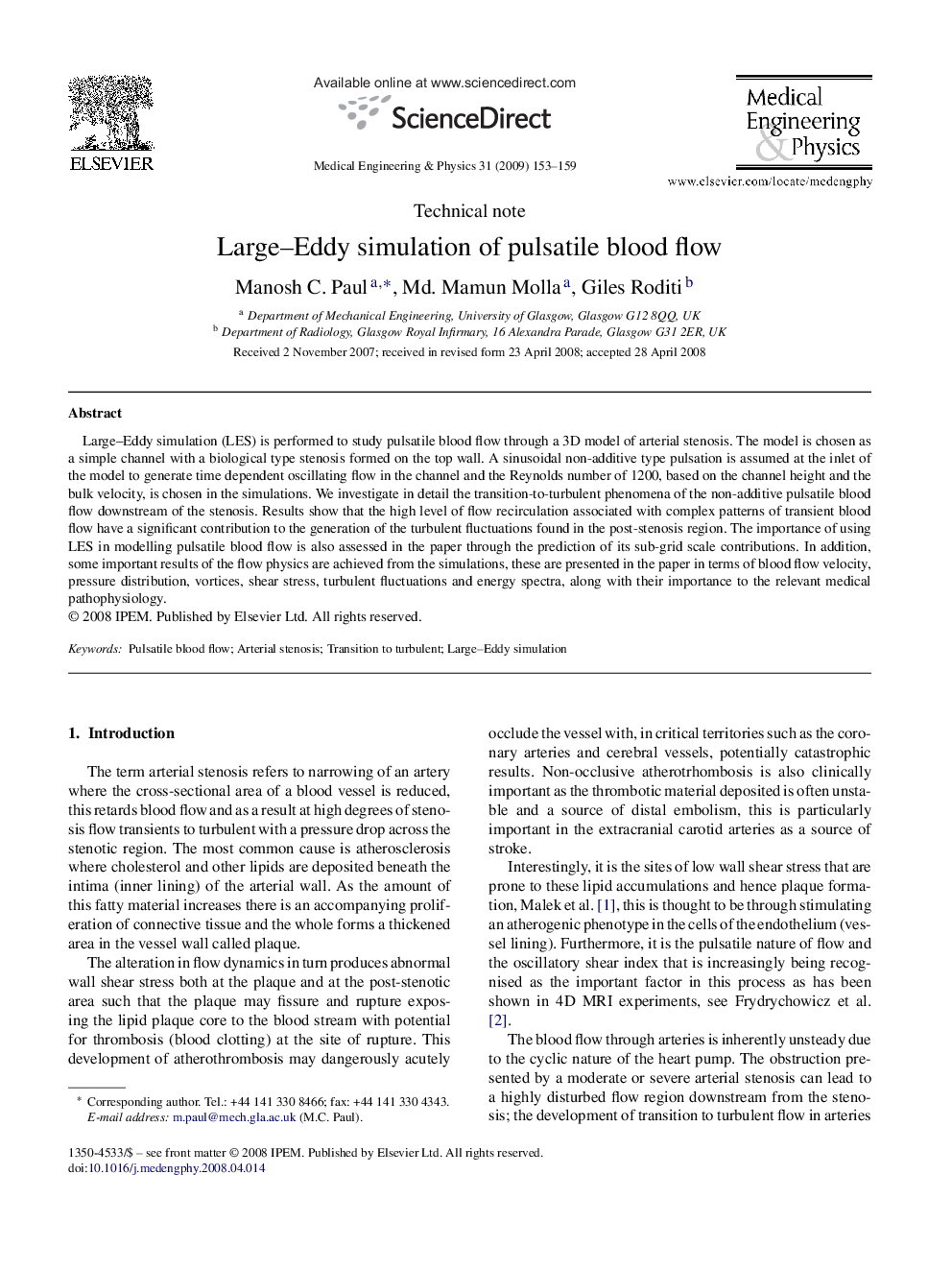 Large–Eddy simulation of pulsatile blood flow