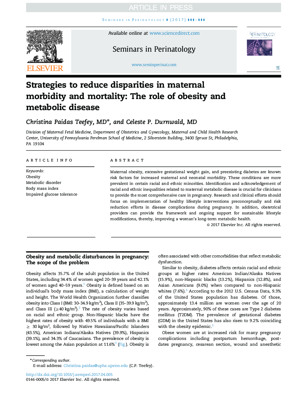 استراتژی های کاهش نابرابری در بروز و مرگ و میر مادران: نقش چاقی و بیماری متابولیک 