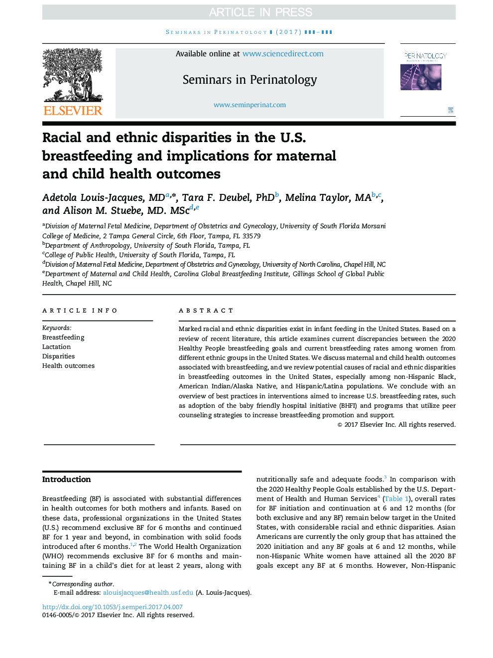 Racial and ethnic disparities in U.S. breastfeeding and implications for maternal and child health outcomes