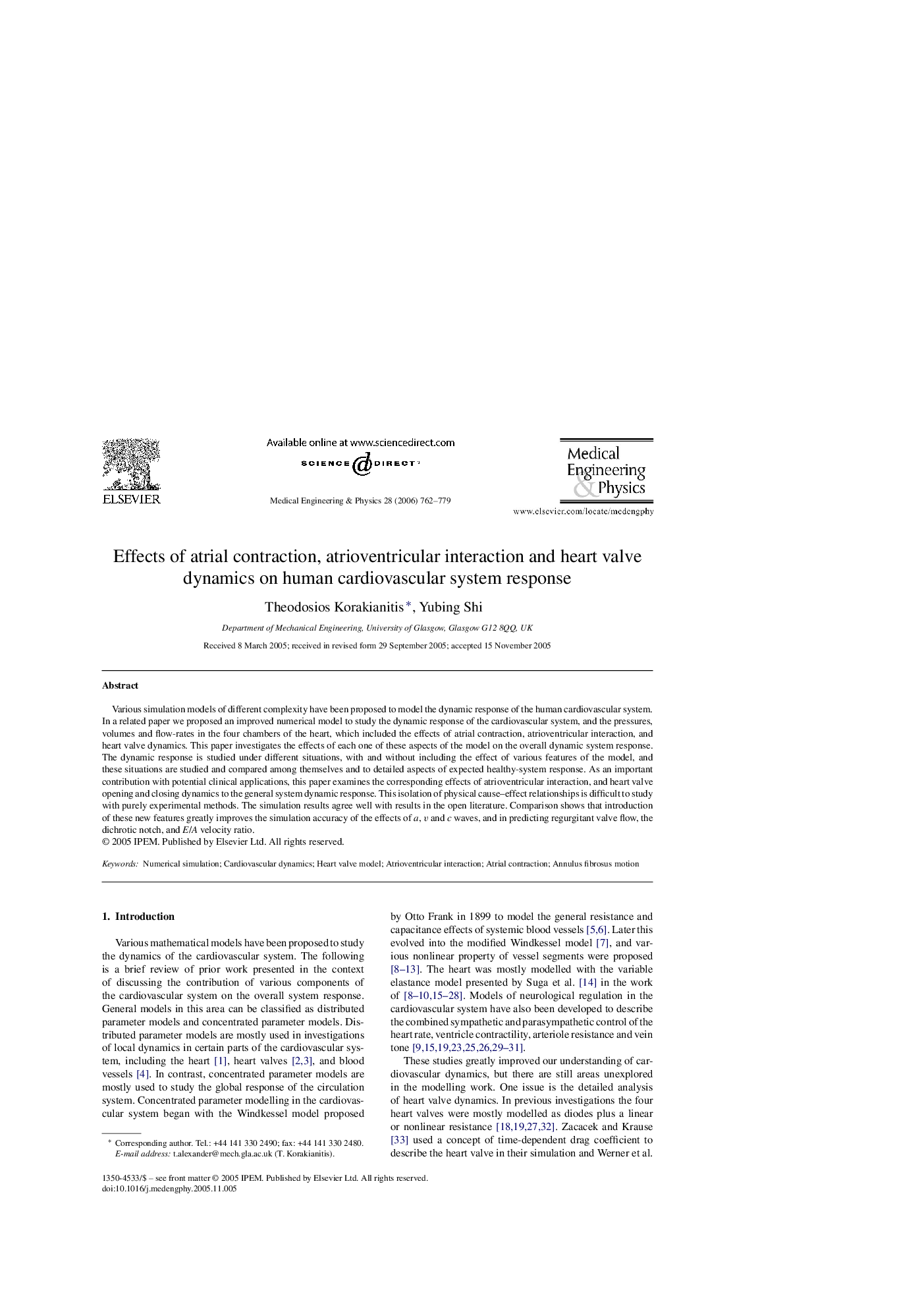 Effects of atrial contraction, atrioventricular interaction and heart valve dynamics on human cardiovascular system response