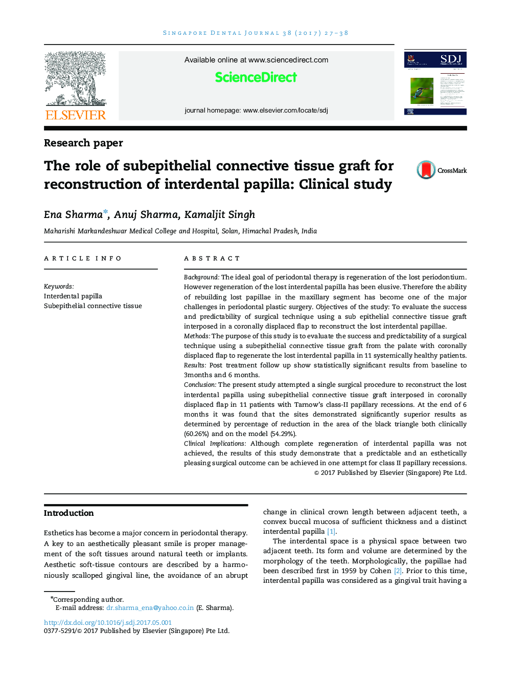 The role of subepithelial connective tissue graft for reconstruction of interdental papilla: Clinical study