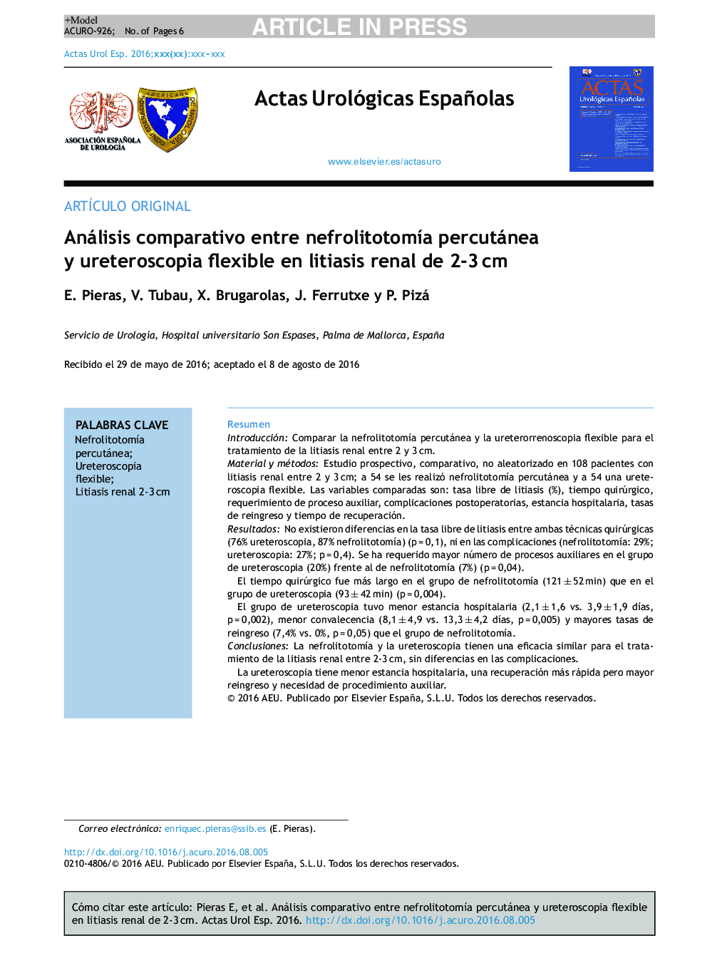 Análisis comparativo entre nefrolitotomÃ­a percutánea y ureteroscopia flexible en litiasis renal de 2-3Â cm