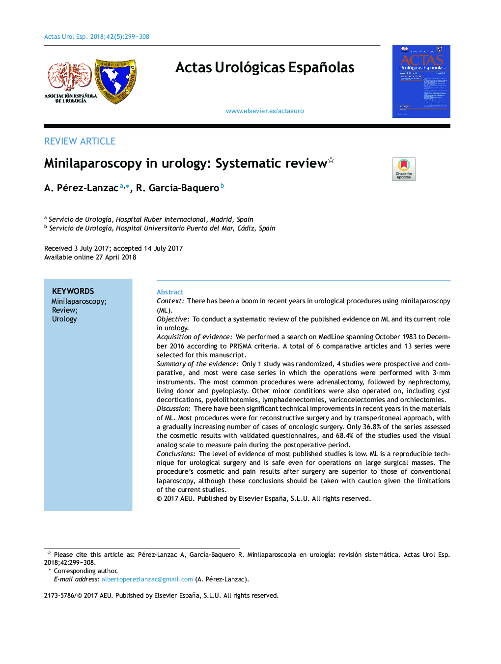 Minilaparoscopy in urology: Systematic review